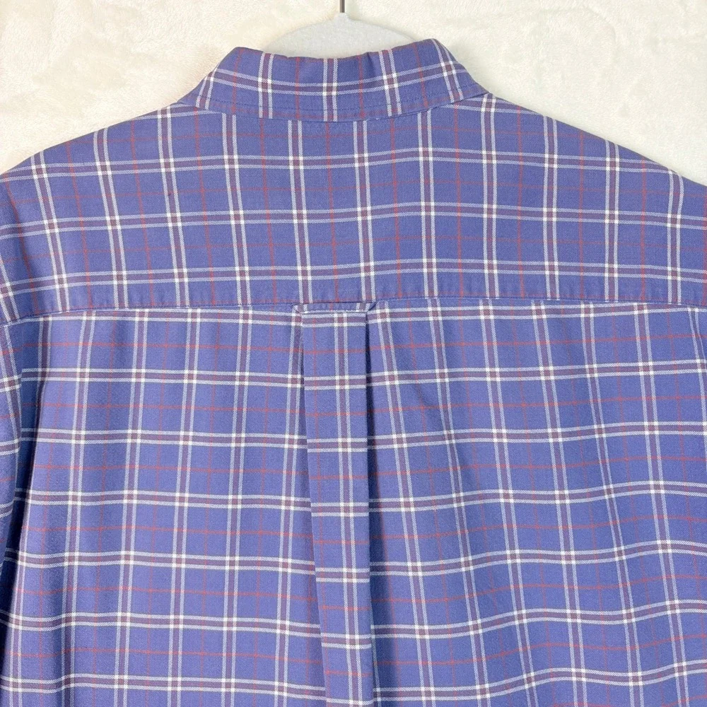 Nautica Button Down Shirt Men Medium Blue Plaid Good Classic Fit Cotton Long Slv